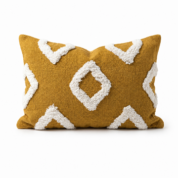 Mustard Tufted Diamond Boho Lumbar Cushion