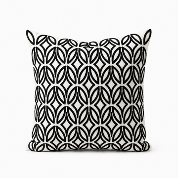 Black & White Geometric Loop Embroidered Cushion