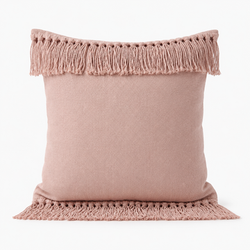 Blush Pink Fringe Woven Cushion