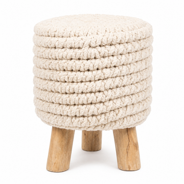 Cream Chunky Knit Footstool