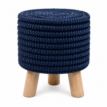 Blue Chunky Knit Footstool
