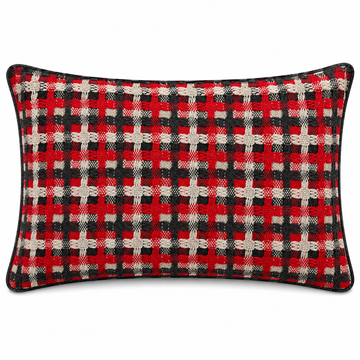 Red, Black & Cream Woven Check Bolster Cushion
