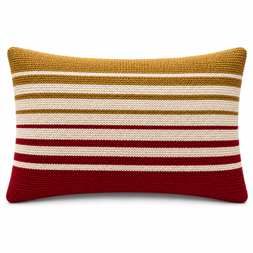 Mustard, Red & Cream Stripe Knit Cushion