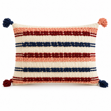 Pink, Navy & Red Tasselled Woven Cushion