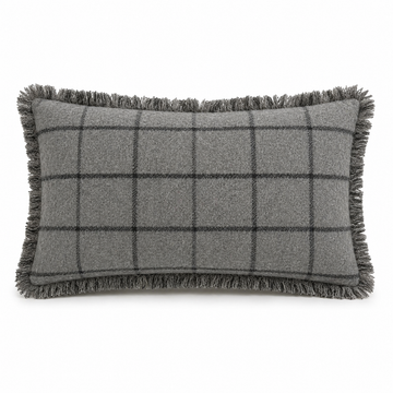 Grey Windowpane Fringe Cushion