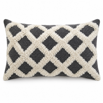 Charcoal & Cream Tufted Diamond Lattice Cushion
