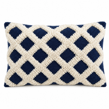 Navy & Cream Tufted Diamond Lattice Cushion