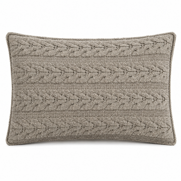 Stone Grey Leaf-Cable Knit Bolster Cushion