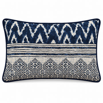 Indigo Ikat Border Print Cushion