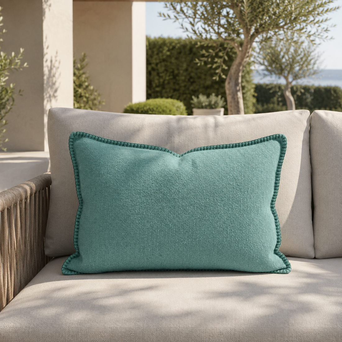 Teal Diamond Weave Bolster Cushion