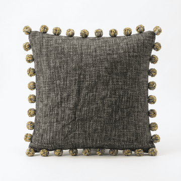 Charcoal Tweed Pompom Cushion