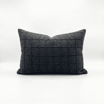 Charcoal Windowpane Check Wool-Effect Cushion